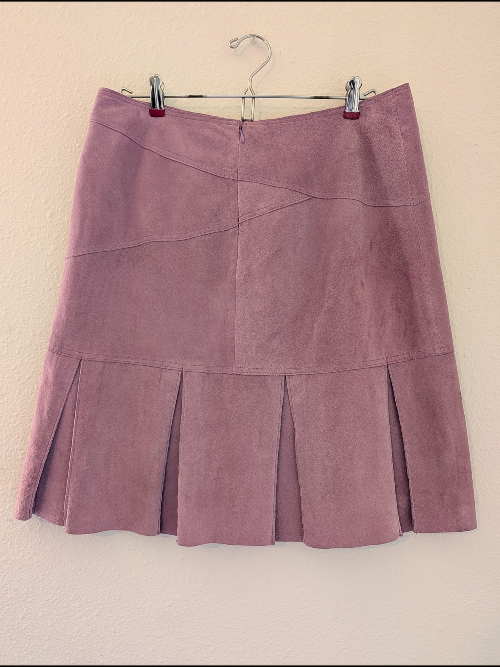 Vintage Suede Pleated Skirt, REVUE Size L Light Mauve - Picture 2 of 3